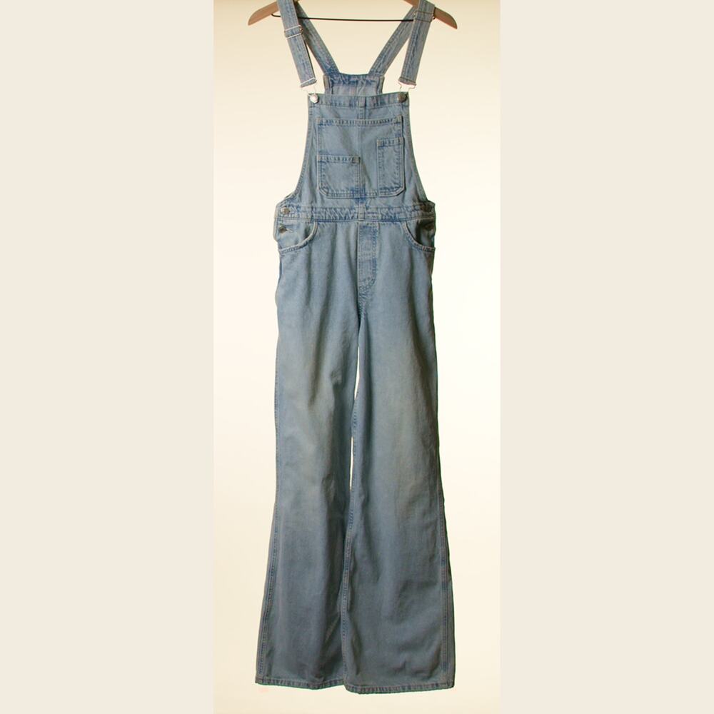 ZARA Light Wash Wide Leg Denim Overalls Size 6